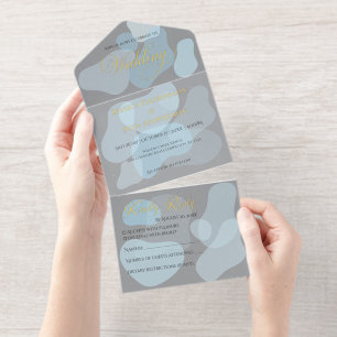 Tout En Un Invitation Abstrait moderne bleu minimaliste Mariage artistiq