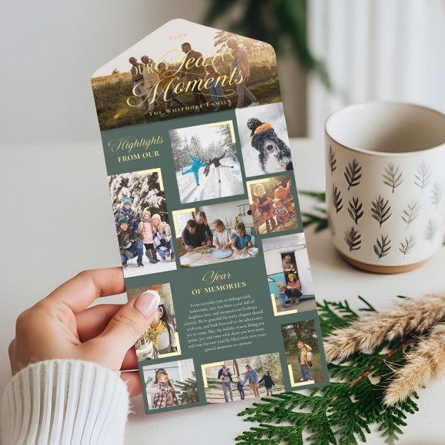 Tout En Un Invitation Année en moments Famille Photo Collage Noël (Year in Moments Family Photo Collage Christmas All In One Invitation)