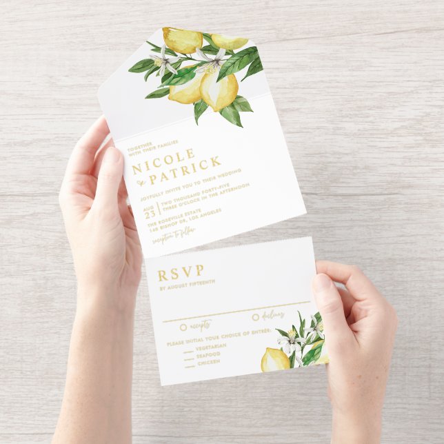 Tout En Un Invitation Aquarelle Fleurs de citron Mariage d'été (Détachable)