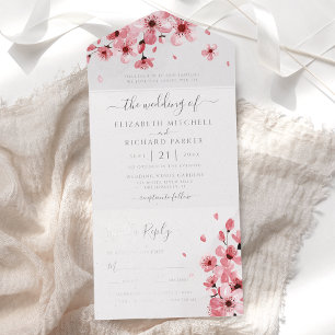Tout En Un Invitation Aquarelle Floral rose cerisier Mariage