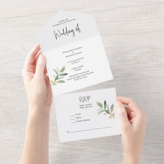 Tout En Un Invitation aquarelle verdure tout-en-un (Déchirure)