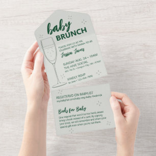 Tout En Un Invitation au brunch pour bébé vert - Détachez pou