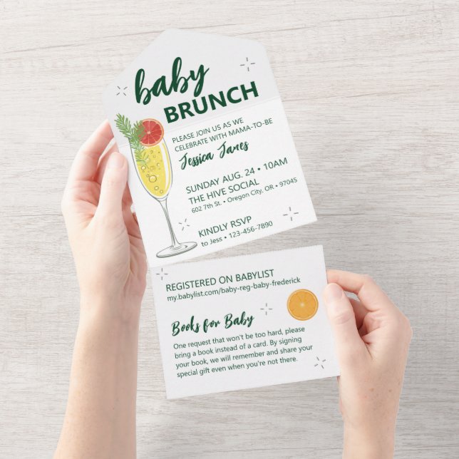 Tout En Un Invitation au Brunch pour bébé vert - Éteins pour  (Déchirure)