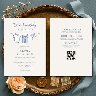 Tout en Un Invitation Baby Shower Bébé Jean Bleu