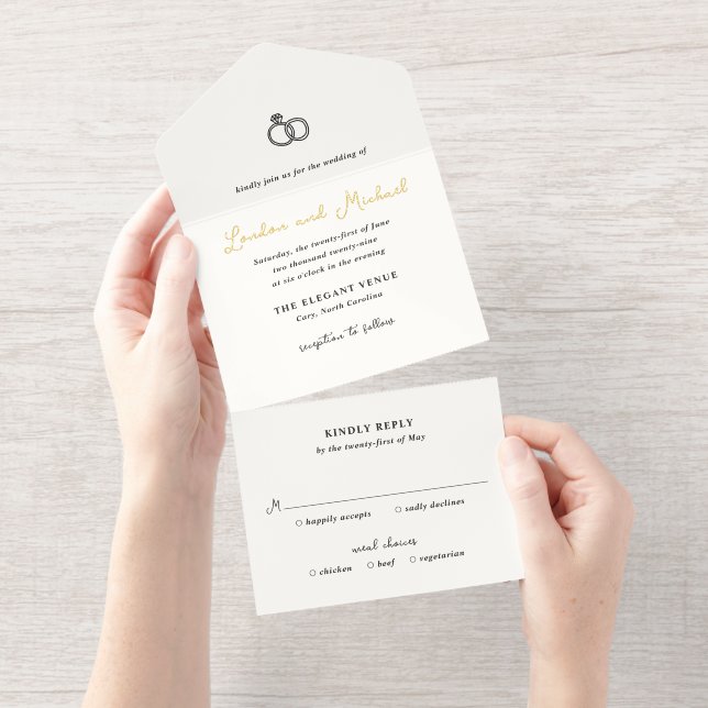 Tout En Un Invitation Bagues Dessinées à la Main Doodle Mariage Moderne (Détachable)