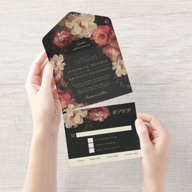 Tout En Un Invitation Baroque Painted Floral Wedding Foil (Détachable)