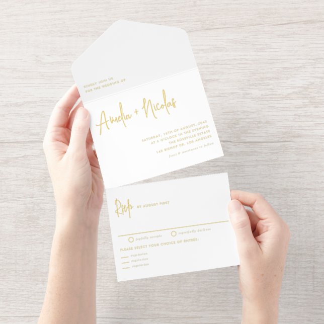 Tout En Un Invitation Black Handwriting Modern Typography Wedding (Détachable)