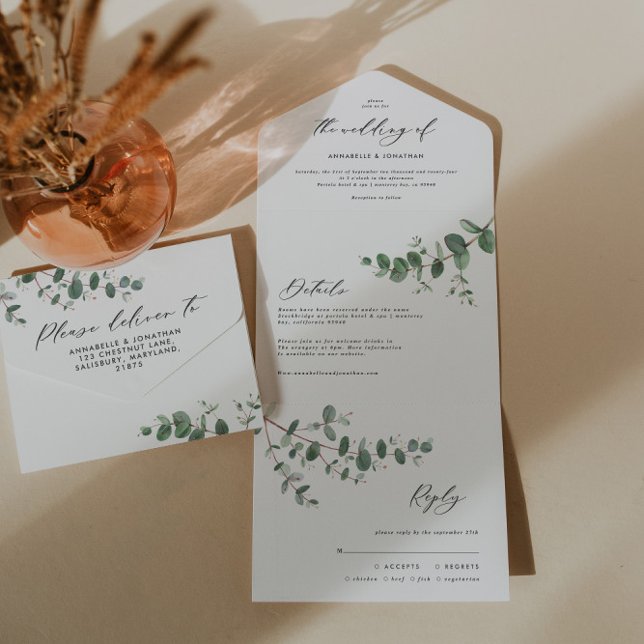 Tout En Un invitation botanique mariage Eucalyptus + rsvp (Créateur téléchargé)