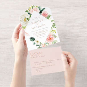 Tout En Un Invitation Cadre de fleurs de jardin à l'aquarelle romantique