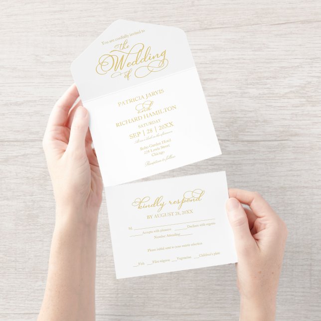 Tout En Un Invitation Calligraphie Romantique Moderne de Mariage (Détachable)