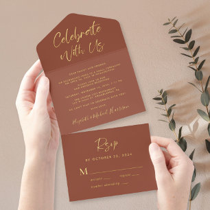 Tout En Un Invitation Célébrez Avec Nous Terracotta Mariage Réception