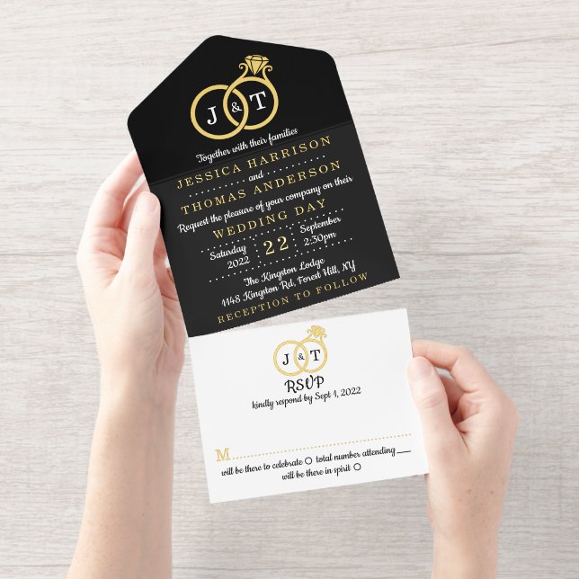 Tout En Un Invitation Cercles Mariages Monogrammes Chics Véritable Huile (Détachable)