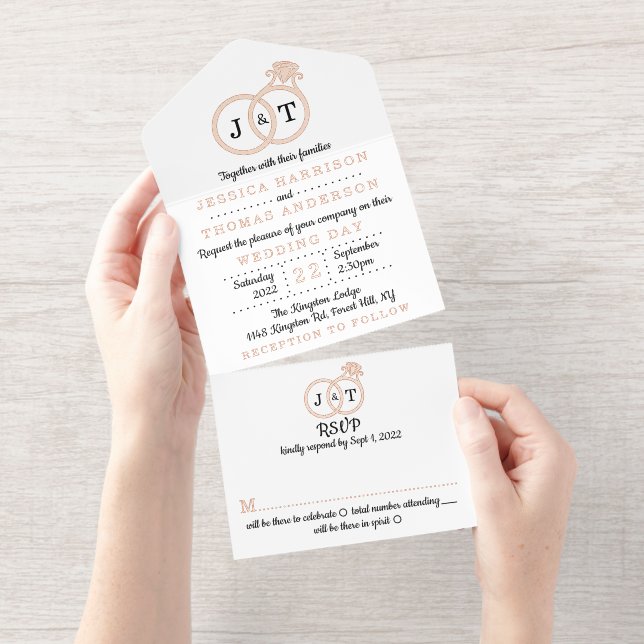 Tout En Un Invitation Cercles Mariages Monogrammes Chics Véritable Huile (Détachable)