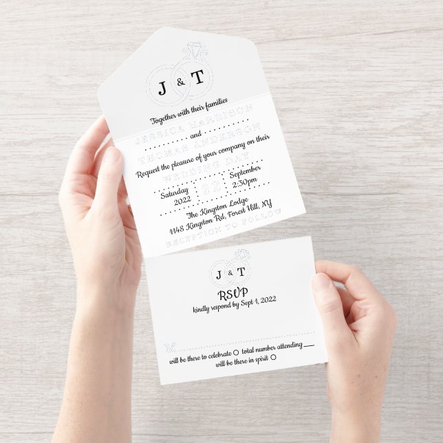 Tout En Un Invitation Cercles Mariages Monogrammes Chics Véritable Huile (Détachable)
