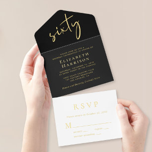 Tout En Un Invitation Chic Script Black 60th Birthday Party