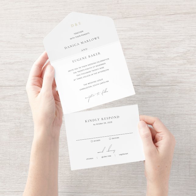 Tout En Un Invitation Classic Black and White Elegant Wedding (Détachable)