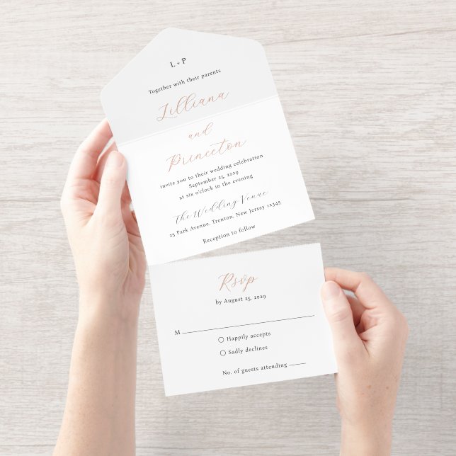 Tout En Un Invitation Classic Black and White Monogram Elegant Wedding (Détachable)