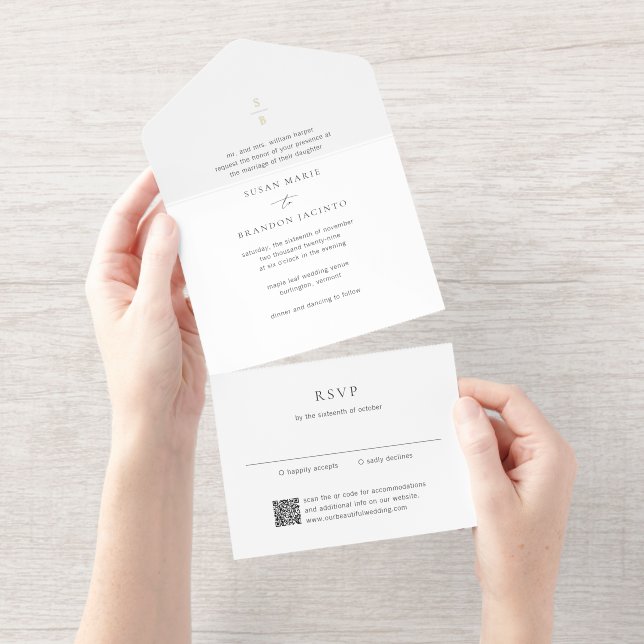 Tout En Un Invitation Clean Monogram Modern Wedding (Détachable)