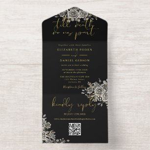 Tout En Un Invitation Code QR floral gothique de roses jusqu'à la mort,