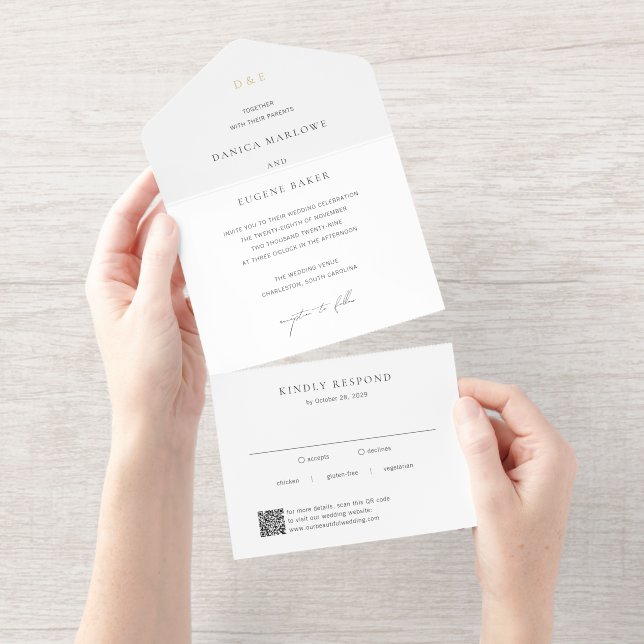 Tout En Un Invitation Code QR noir et blanc classique Élégant mariage (Détachable)