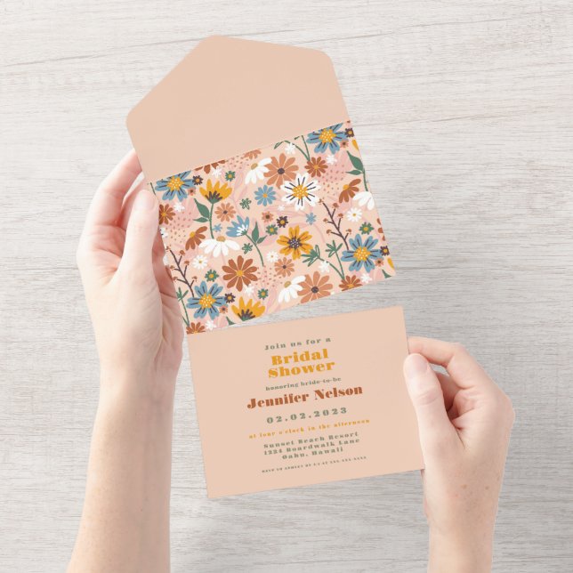 Tout En Un Invitation de Baby Shower Fleur pastel rose (Déchirure)