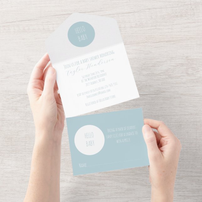 Tout En Un Invitation de Baby shower Personnalisable Bleu Mod (Déchirure)