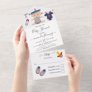Tout En Un Invitation de baby shower pour garçon sur le thème