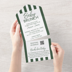 Tout En Un Invitation de Brunch Bébé à rayures vertes avec ca