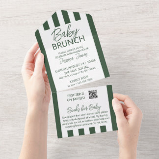 Tout En Un Invitation de Brunch Bébé à rayures vertes avec ca