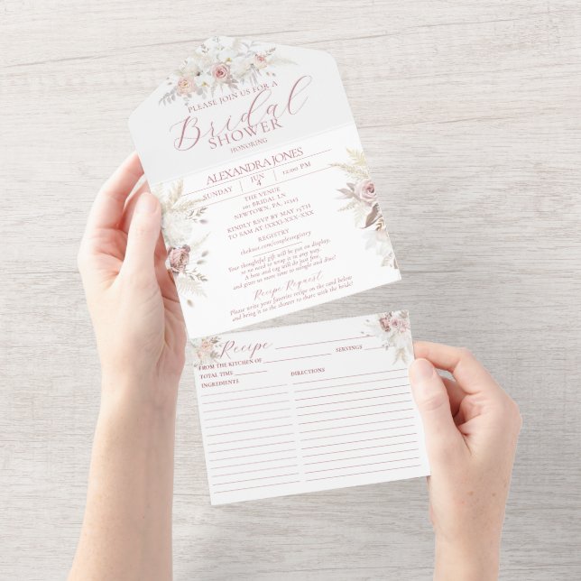 Tout En Un Invitation de fête prénuptiale Dusty Rose Floral t (Déchirure)