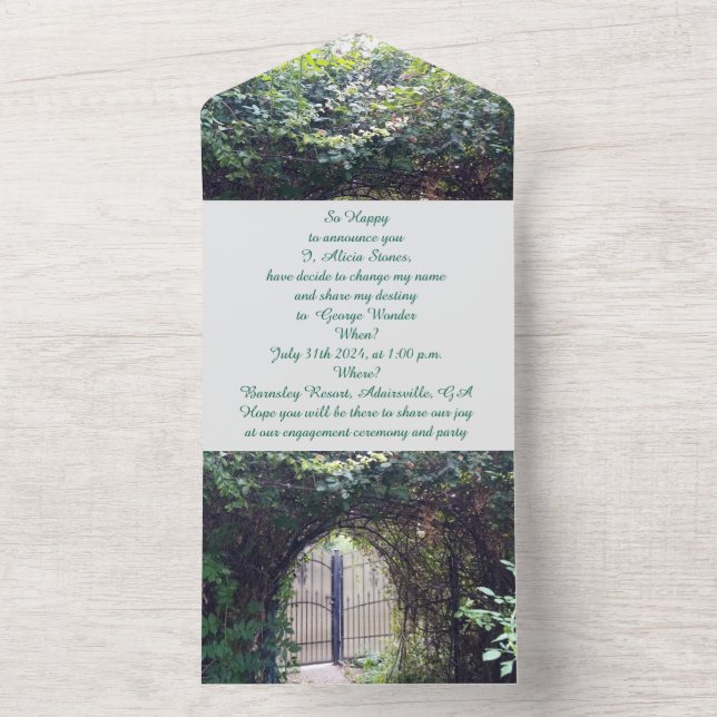 Tout En Un Invitation de fiançailles Green Gate (À l'intérieur)