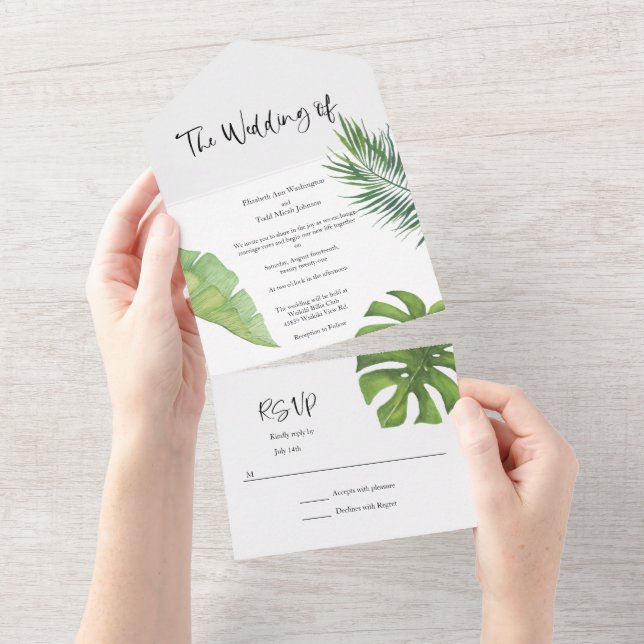 Tout En Un Invitation de mariage aquarelle tropicale tout-en- (Déchirure)
