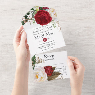 Tout En Un Invitation de mariage bohème rouge et blanc tout-e