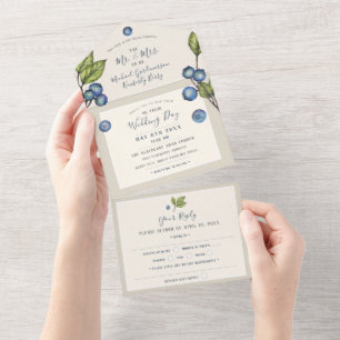 Tout En Un Invitation de mariage Chic Blueberries All in One