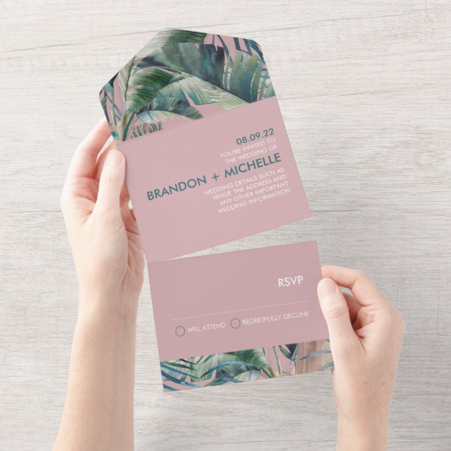 Tout En Un Invitation de mariage Déco de style tropical (Déchirure)