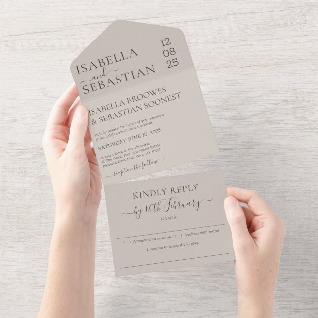 Tout En Un Invitation de mariage douce beige répondre aimable (Déchirure)