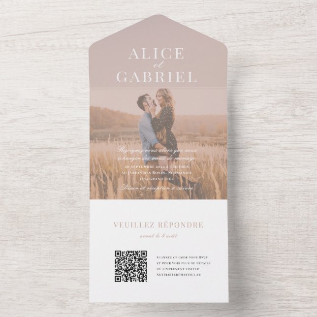 Tout En Un  Invitation de mariage élégante avec photo et code (À l'intérieur)