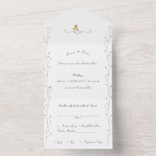 Tout En Un Invitation de mariage florale à la lavande (À l'intérieur)
