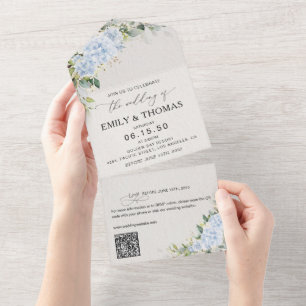 Tout En Un Invitation de mariage florale à l'hortensia bleu t