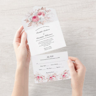 Tout En Un Invitation de mariage florale rose gold 