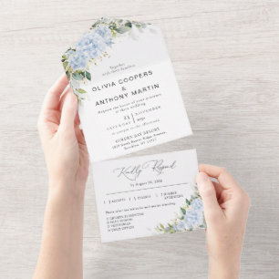 Tout En Un Invitation de mariage florale tout-en-un Blue Hydr