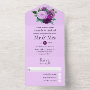 Tout En Un Invitation de mariage florale violette et lilas to