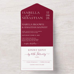 Tout En Un Invitation de mariage formelle bordeaux, réponse a