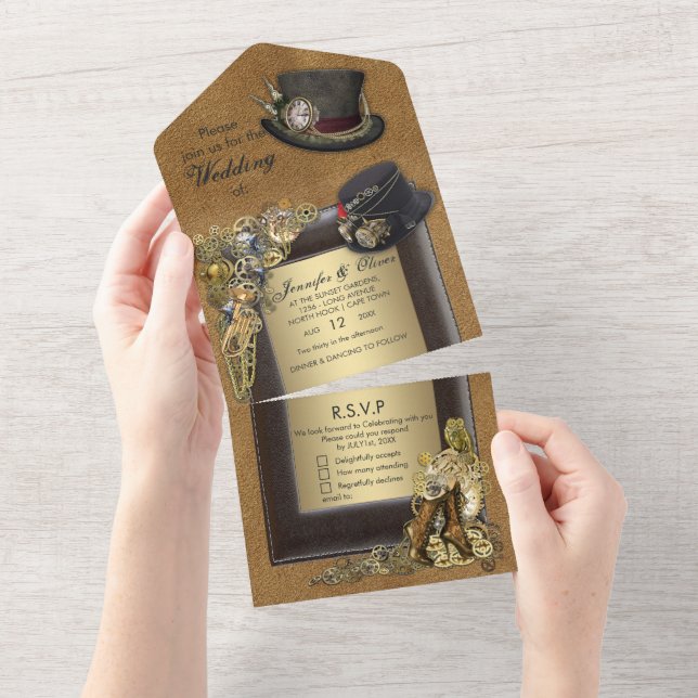 Tout En Un Invitation de mariage gothique Steampunk & Suede (Déchirure)