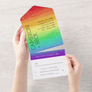 Tout En Un Invitation de mariage LGBT Ombre & Étoiles Arc-en-