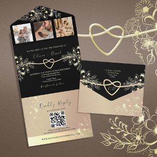 Tout En Un Invitation de mariage photo noir chic or