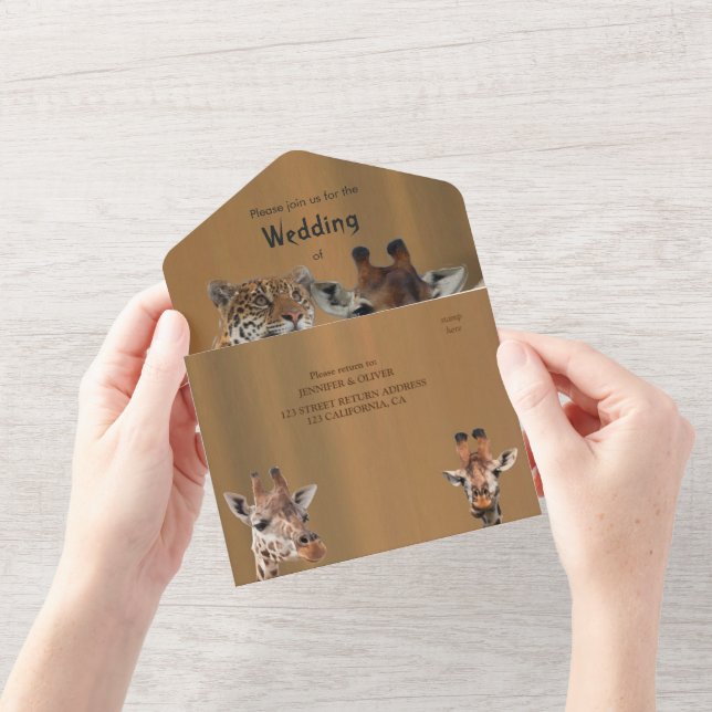 Tout En Un Invitation de mariage Safari Faune tout-en-un (Ouverture)