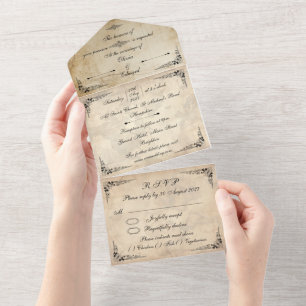 Tout En Un Invitation de mariage sur parchemin du 18e siècle