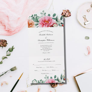 Tout En Un Invitation de mariage tout-en-un à la verdure flor