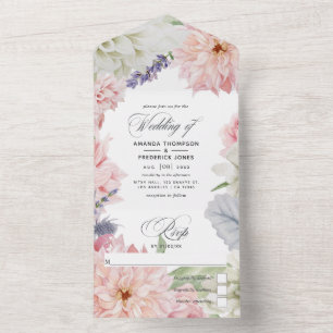 Tout En Un Invitation de mariage tout-en-un Dahlia rose paste